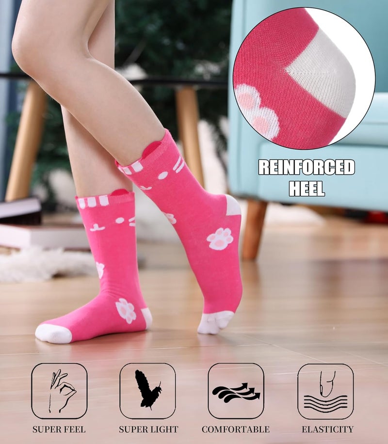 SDBING Womens Cat Socks Cute Gifts Animal Soft Breathable Thin Cotton Casual Crew Socks 5 Pairs - Image 3